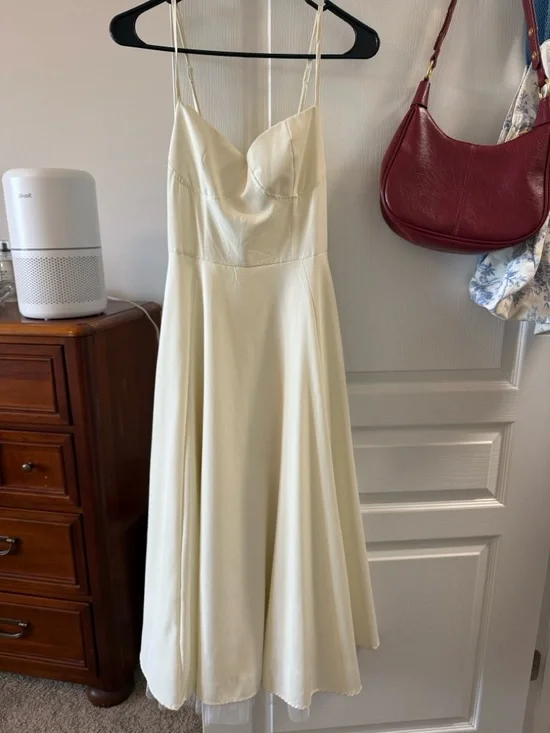 Ivory Spaghetti-Strap Midi Dress with ruffle lining - Picture 2 of 8